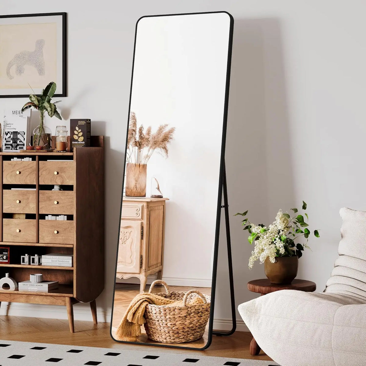 Full Length Mirror Standing Hanging or Leaning Against Wall Large Bedroom Floor Mirror Dressing, Aluminum Alloy Frame 162cm - view 3
