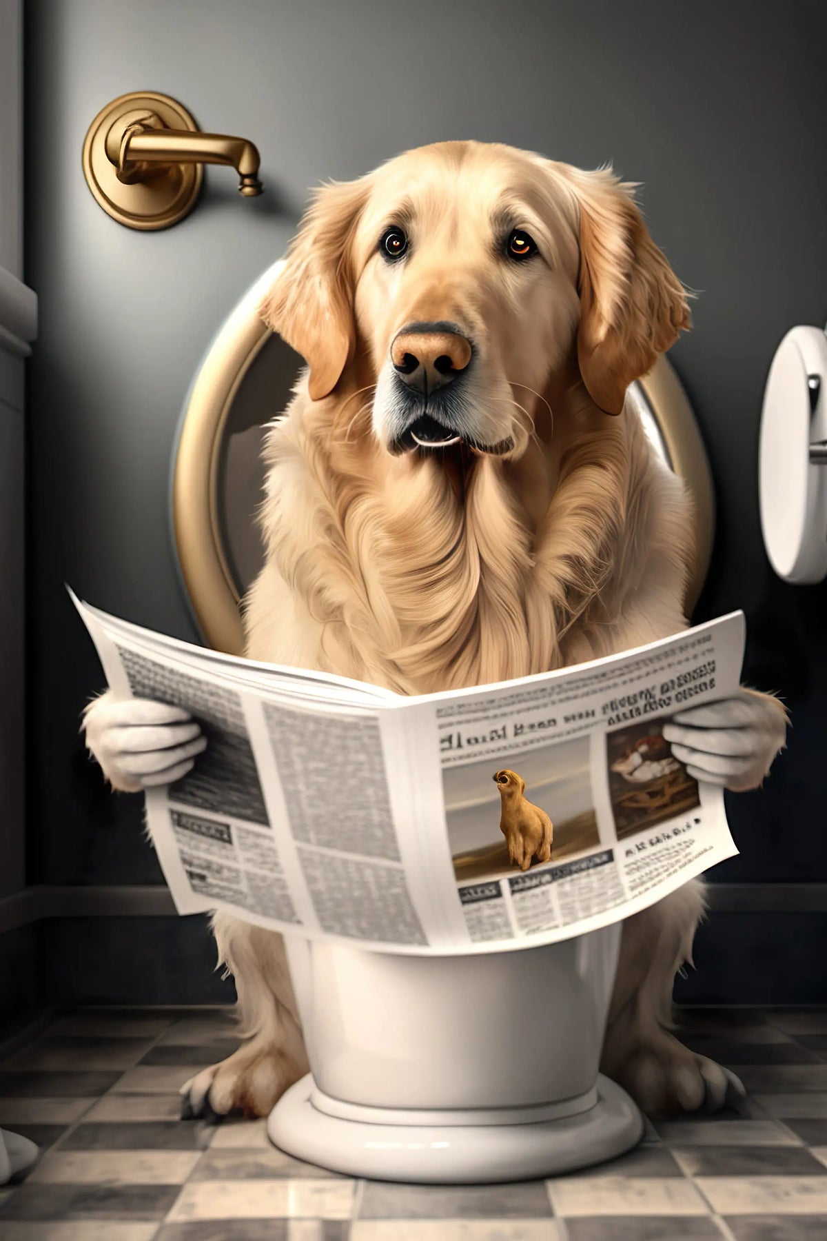 Humorous Bear Dog and Tiger on the Toilet Bathroom Wall Decor - 13X18cm Unframed