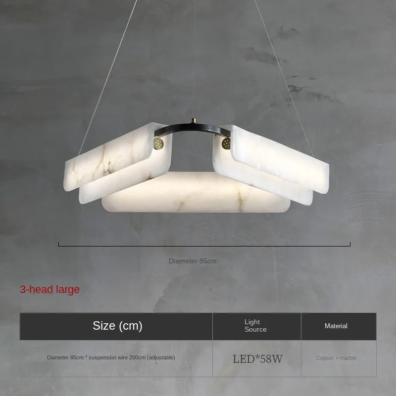 Pure natural marble chandelier and modern light copper design - D90cm-3 / 5000-6000k