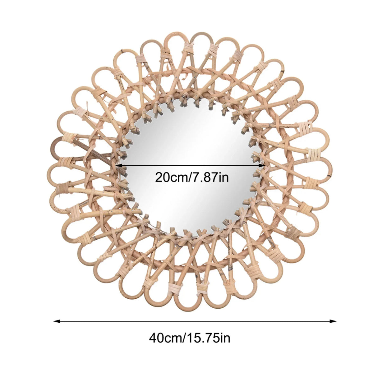 Wall Mirror, Round Wicker Rattan Decorative Mirror, Rustic Natural Rattan Wall decor with Mounted Frame for Bathroom Hallway - Wood color