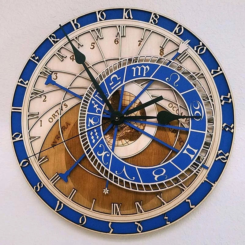 Wooden clock with zodiac signs and constellations art decorative - 36 cm / C 1 Piece