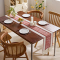 Bohemian Red and Beige Striped Table Runner with Pom-Poms, Style Two - 30x50 placemat