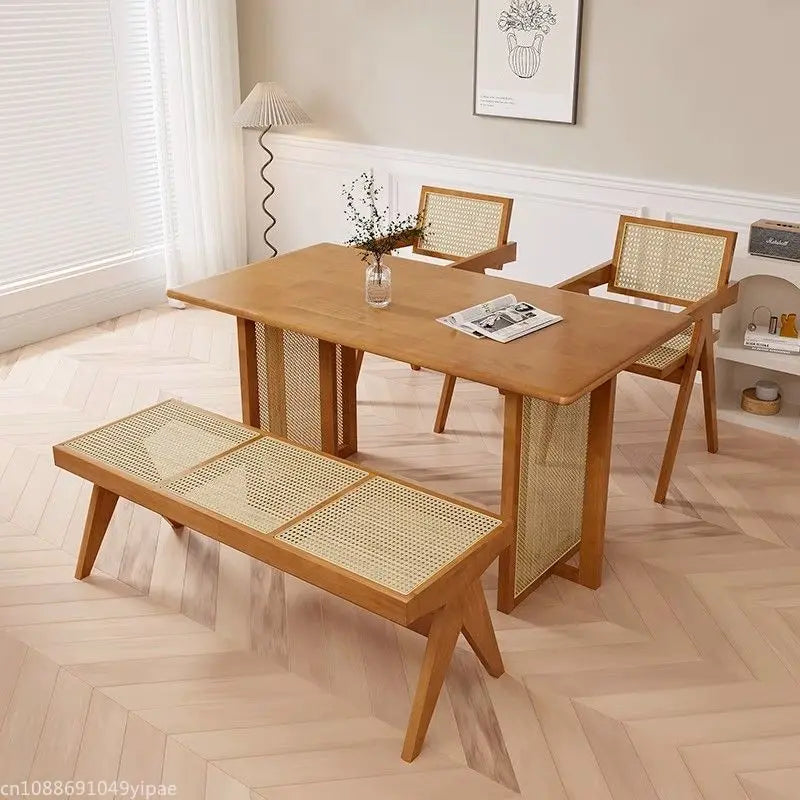 Bench in solid rattan chair long and retro ottoman versatile - view 3