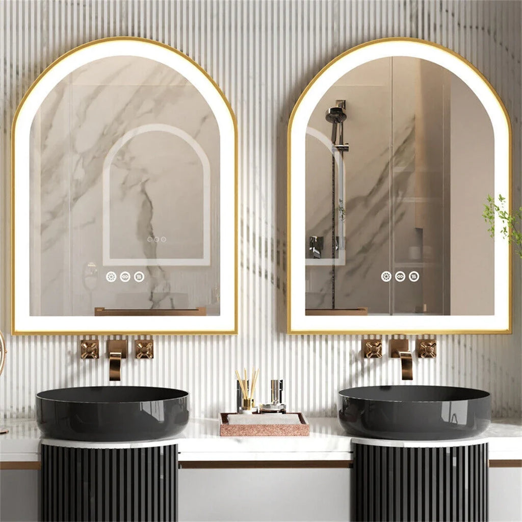 Wall mirror with golden led anti-fog light variable aluminum frame - view 3