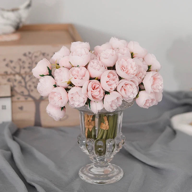 Bouquet of 27 artificial rose wines and peonies in decorative silk - view 3