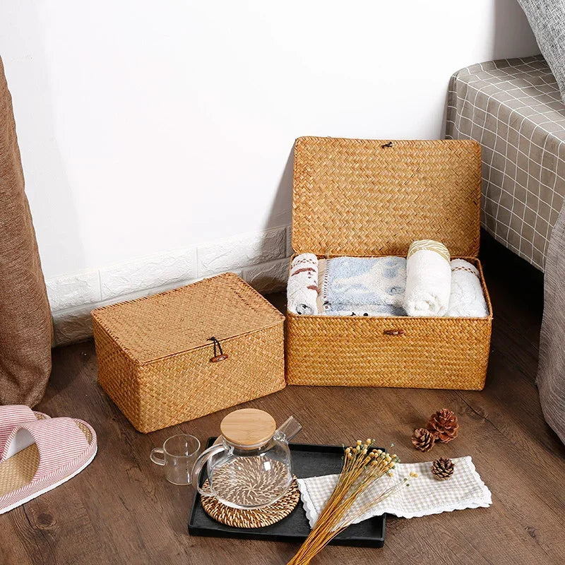 Woven sea-sink storage basket with lid - view 3