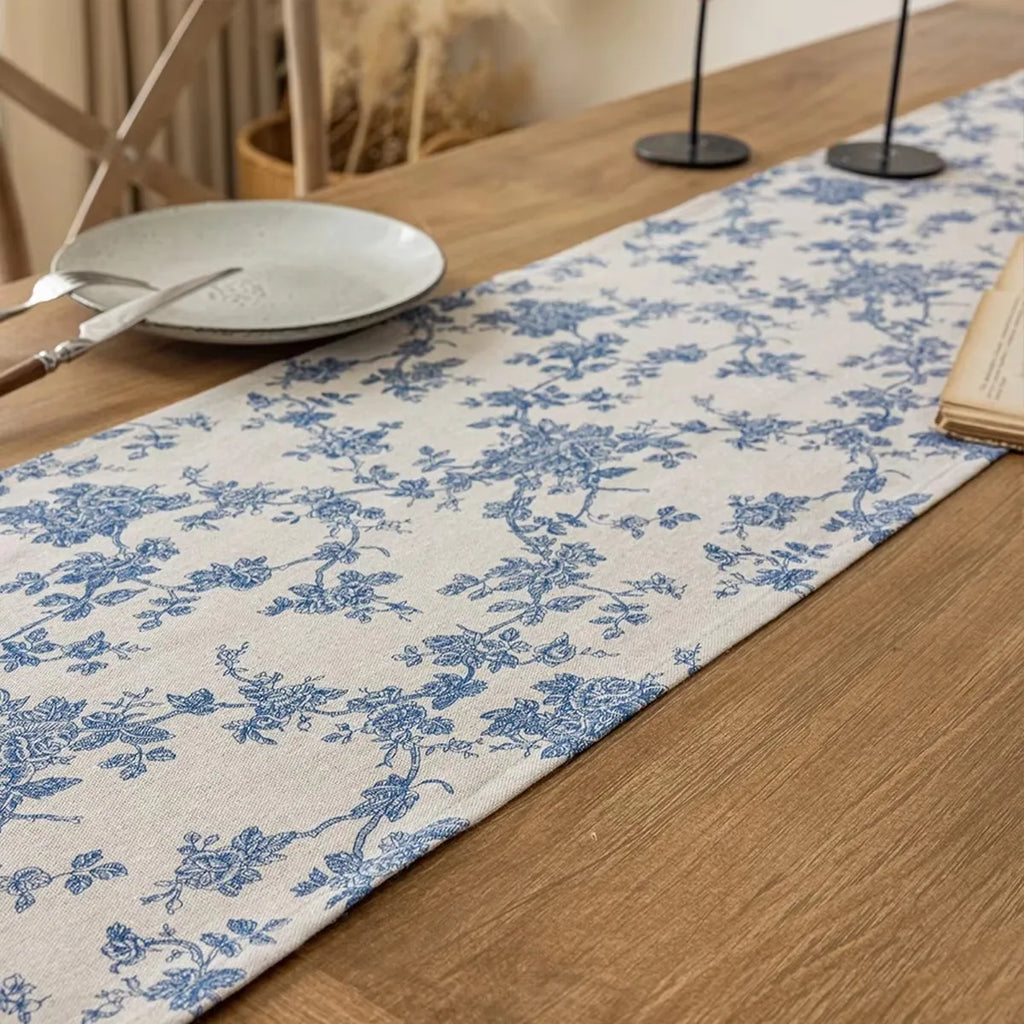 Asian style floral porcelain pattern table runner - view 3