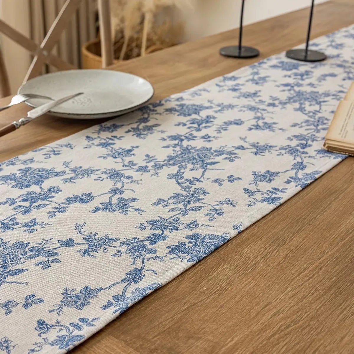 Asian style floral porcelain pattern table runner - view 3