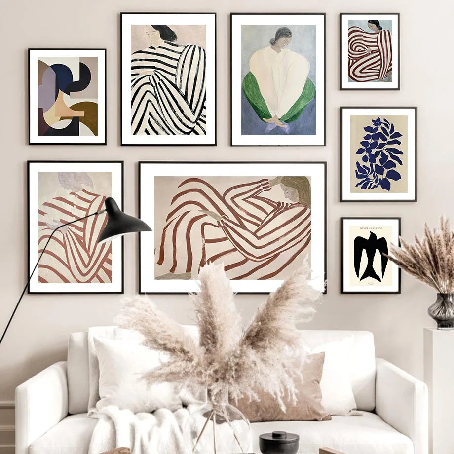 Pajamas striped woman geometry sheet retro art decorative canvas - view 5