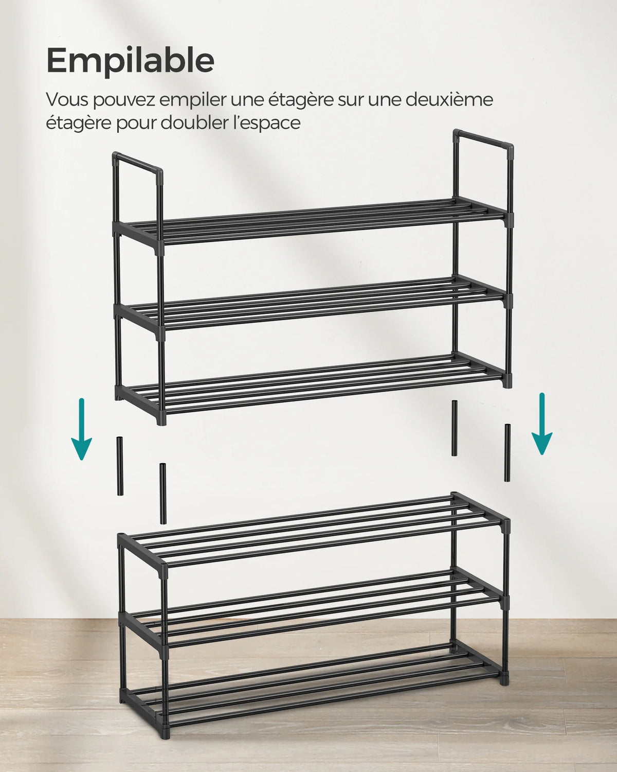 SONGMICS Shoe Rack 3 Tier, Metal Shoe Rack for 12-15 Pairs, Stackable, Hallway, Living Room, Bedroom, 30 x 92 x 55 cm - view 2
