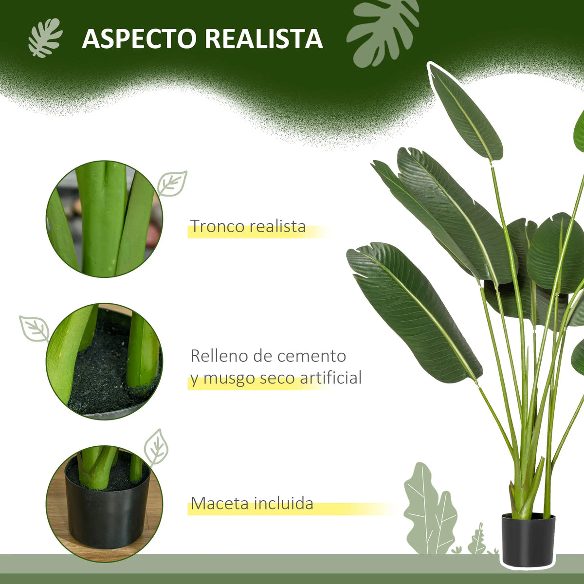 Artificial banana tree with pot and realistic leaves for interior decoration - view 4