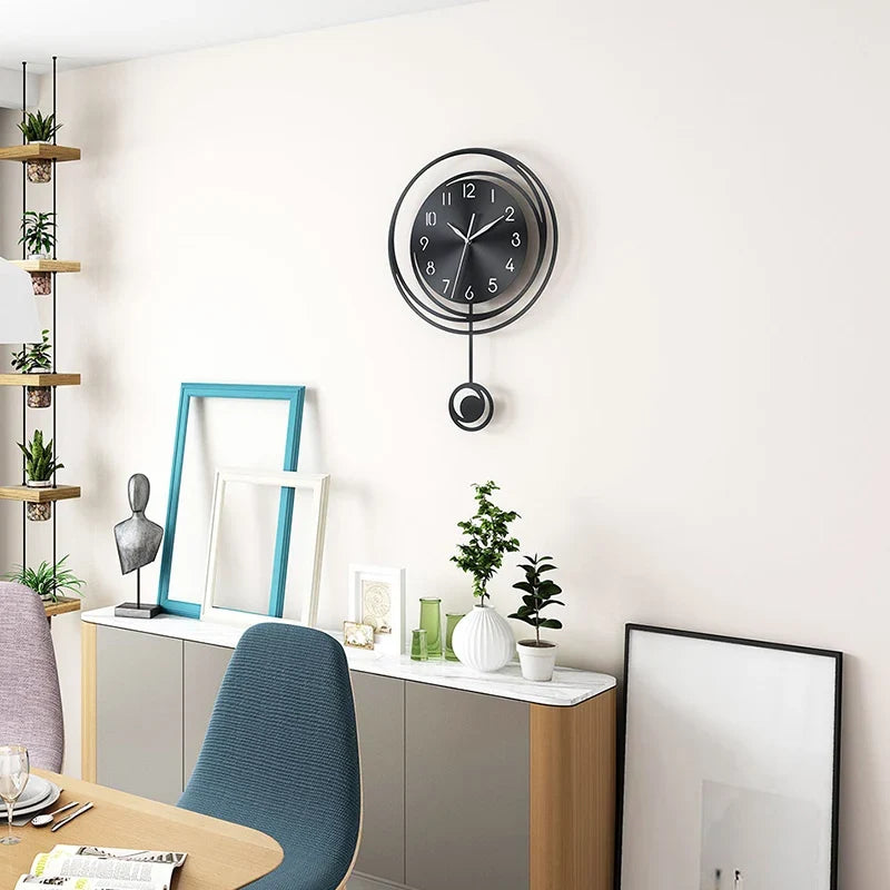 Circular hollow swinging wall clock with Arabic numerical scale clock, living room, bedroom, office, home decoration clock - view 6