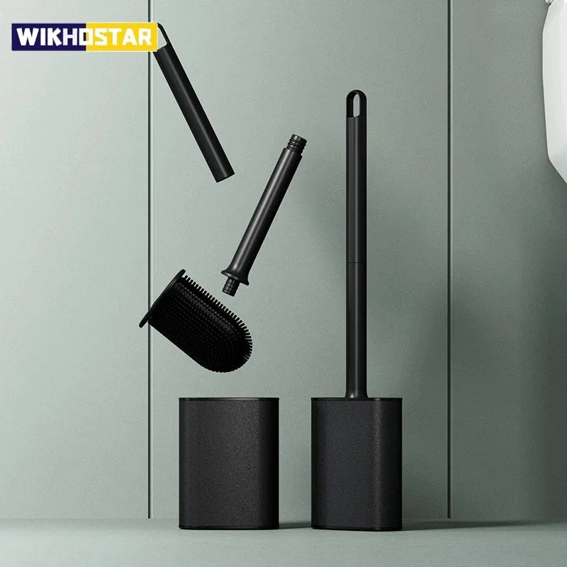 Luxury metal and plastic toilet brush with removable support