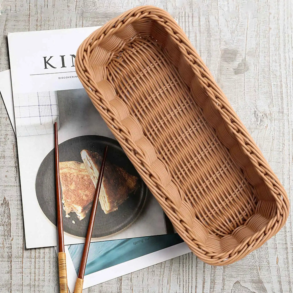 Desktop Cutlery Storage Basket Woven Basket Restaurant Tableware Drain Storage Box Tableware Storage Basket, Brown - view 3