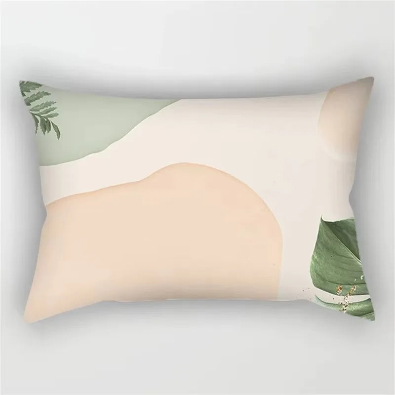 Modern Rainbow Geometric Throw Pillow Cover with Plant Motifs