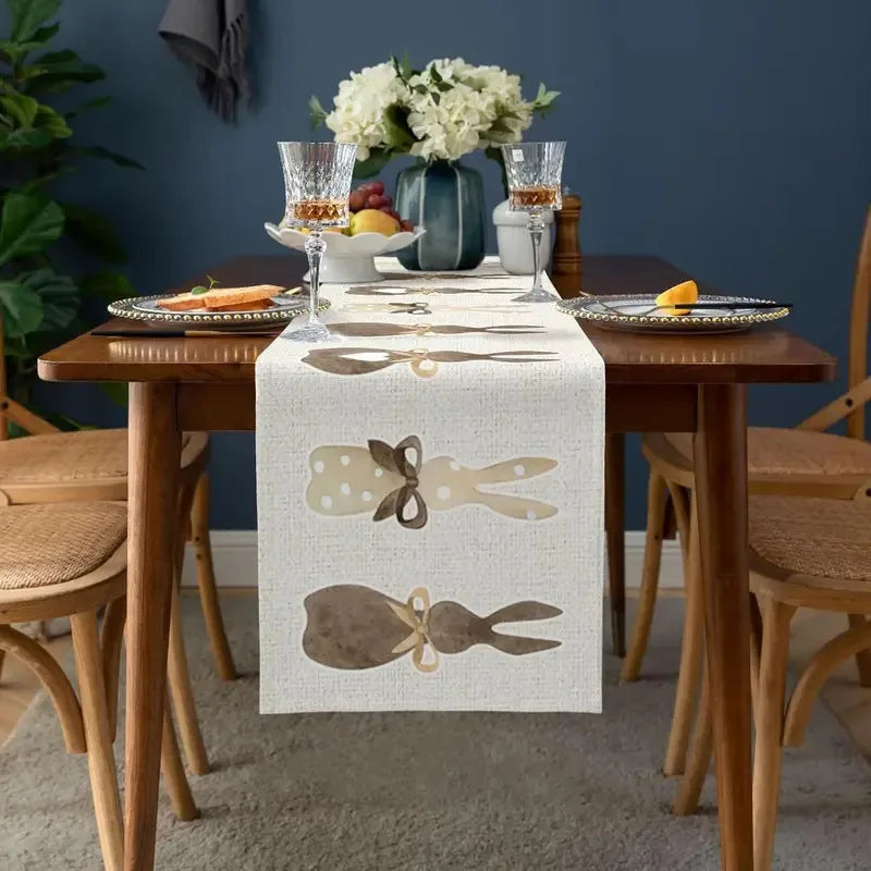 Linen table runner patterns rabbit heart Easter - view 2