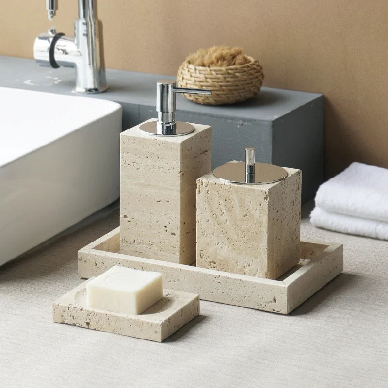 Elegant set of accessories in travertine for the bathroom - view 4