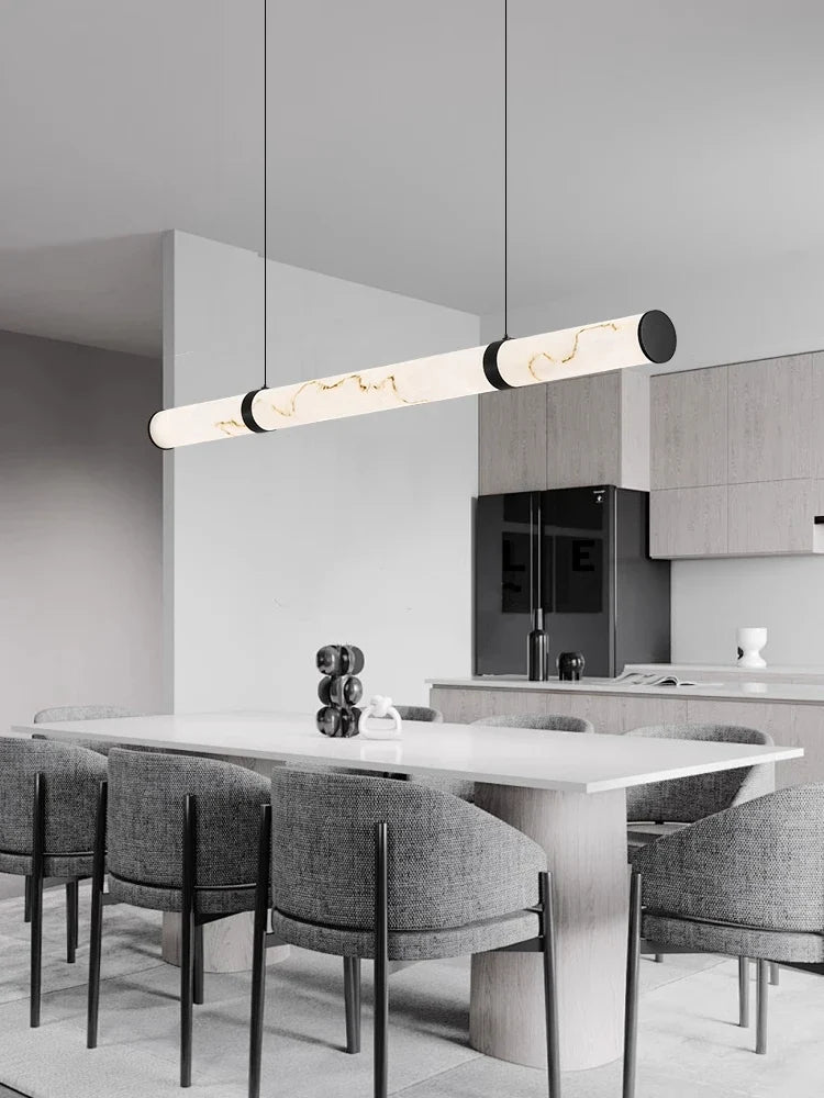 Modern Minimalist All Copper Light Luxury Resin Dining Table Island, High-end Long Strip Straight Line Lighting Decorative Lamp