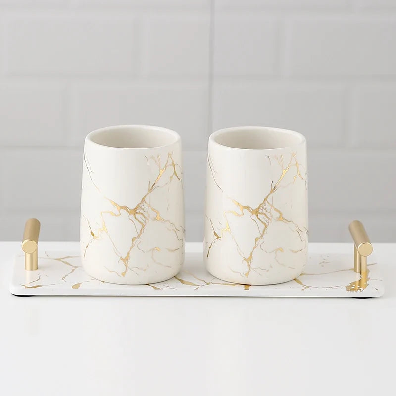 Ceramic accessories for bathroom decoration - Three White Pieces