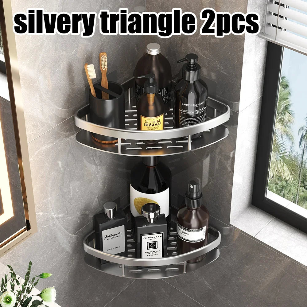 Wall corner shelf without piercing for shower and towels - Silver-A-2PCS