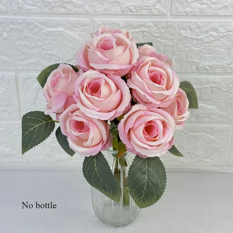 Bouquet of 10 artificial silk decorative rose wines for events - Light Pink