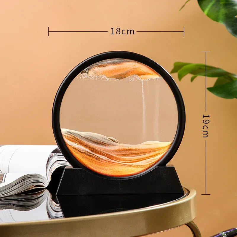 Glass hourglass 3d sand landscape in motion artistic decoration - C-Orange (7 pouces)