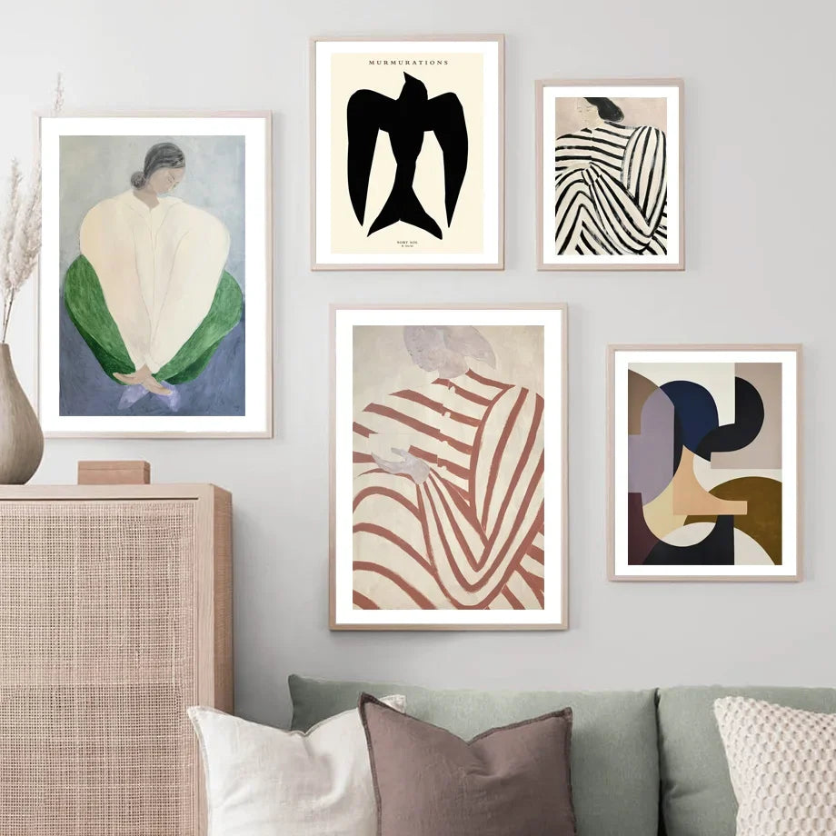 Pajamas striped woman art wall geometry retro modern decoration - view 3