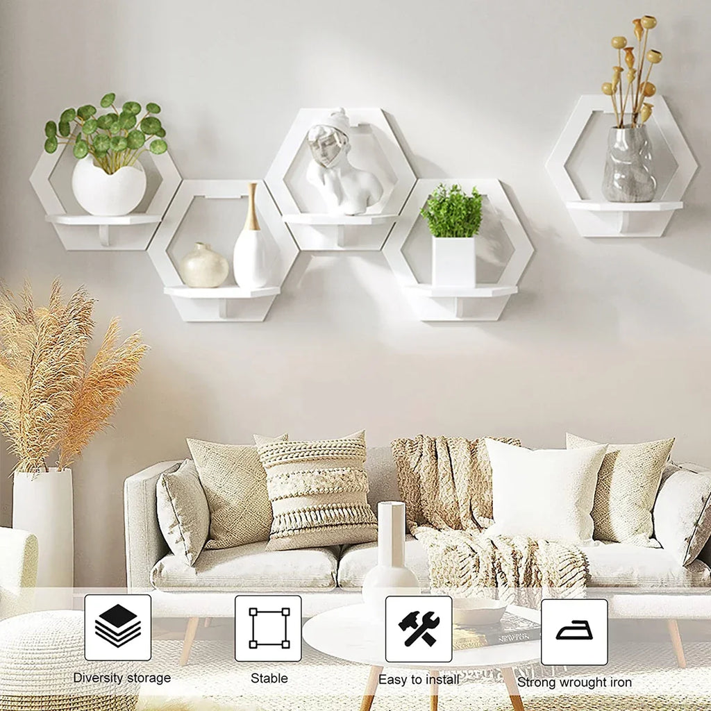 Set of 3 or 6 hexagonal shelves for flowers artisanal decoration - view 2