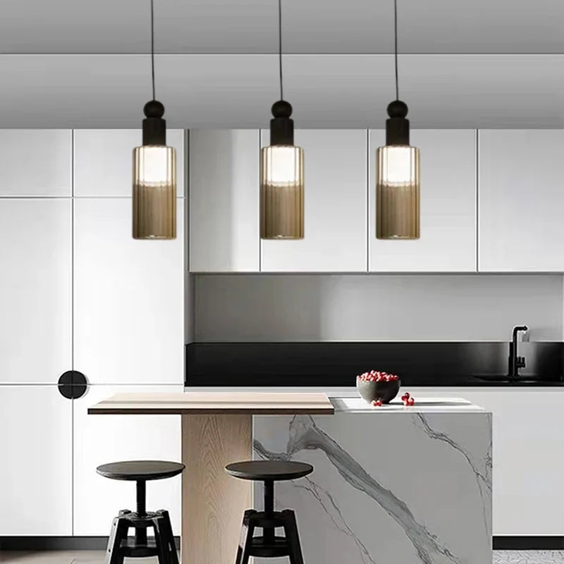 Modern pendant light in glass and copper with interchangeable cords - view 2