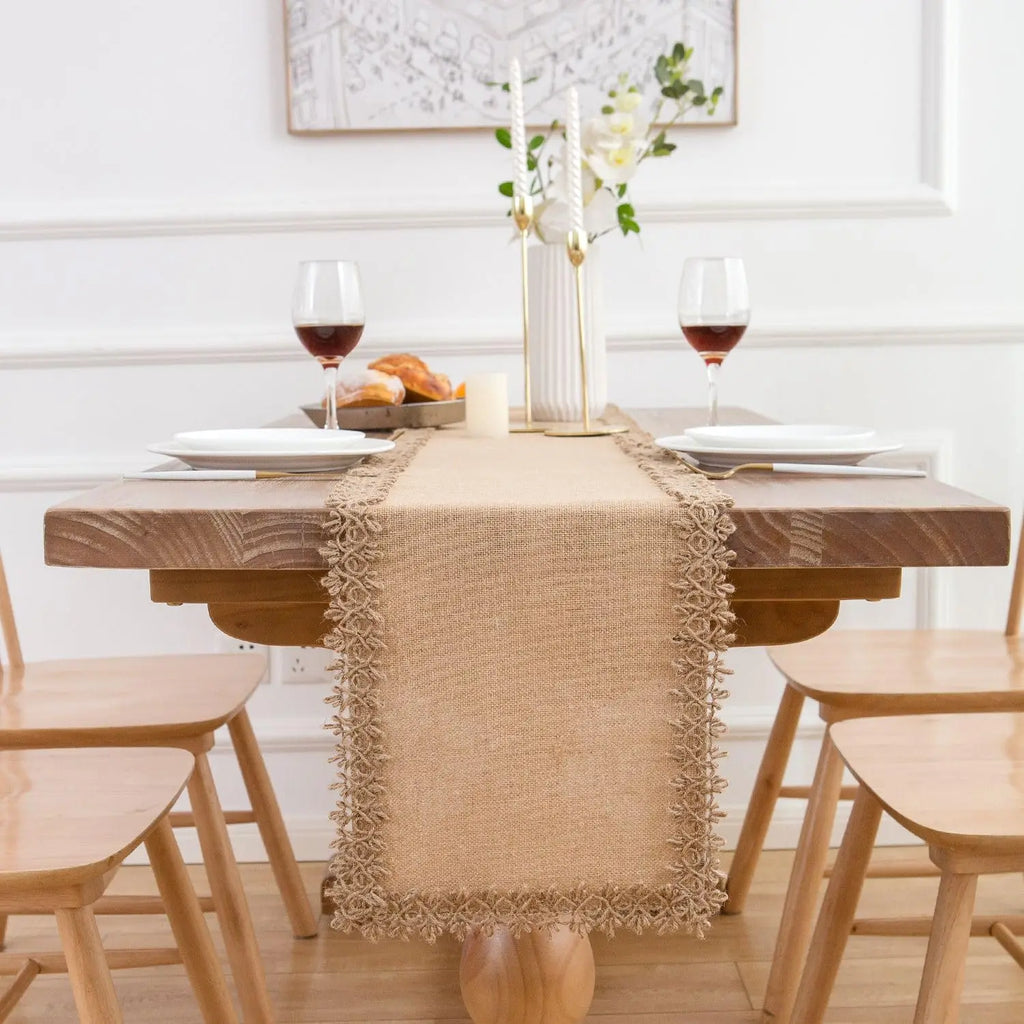 Rustic style macrame jute table runner beige - view 3