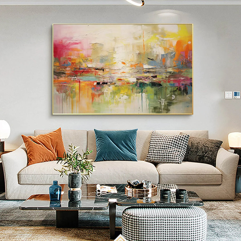 Large abstract mural painting hand painted for interior decoration - view 5