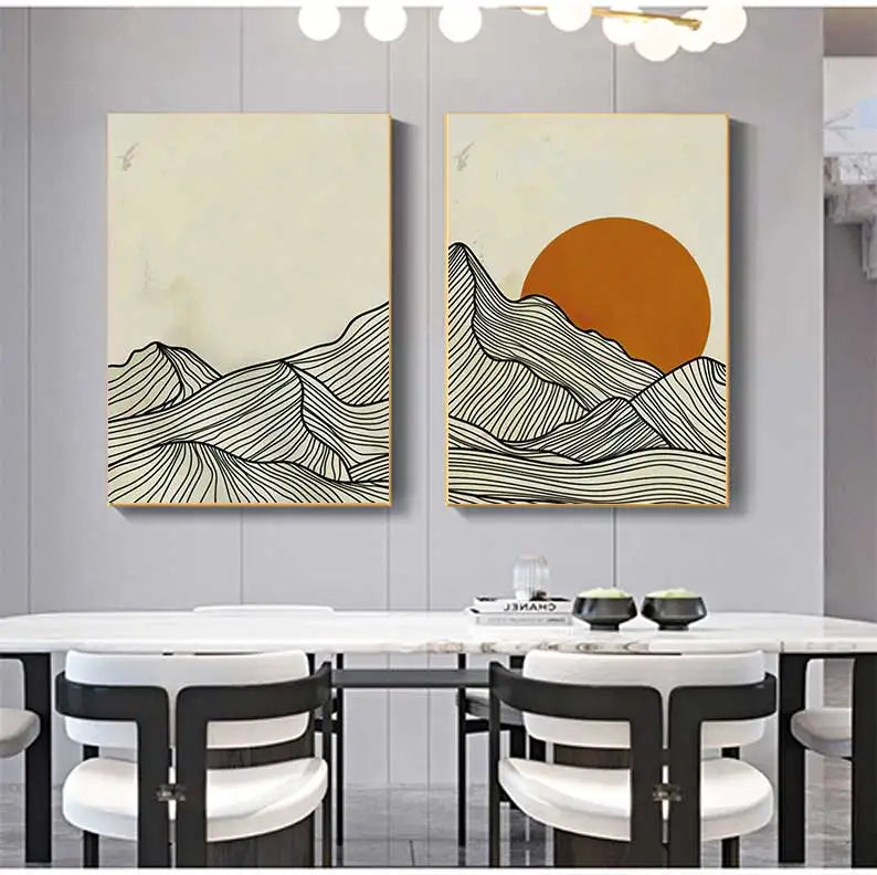 Modern Minimalist Sun and Mountain Line Wall Art Set of 3 - view 6