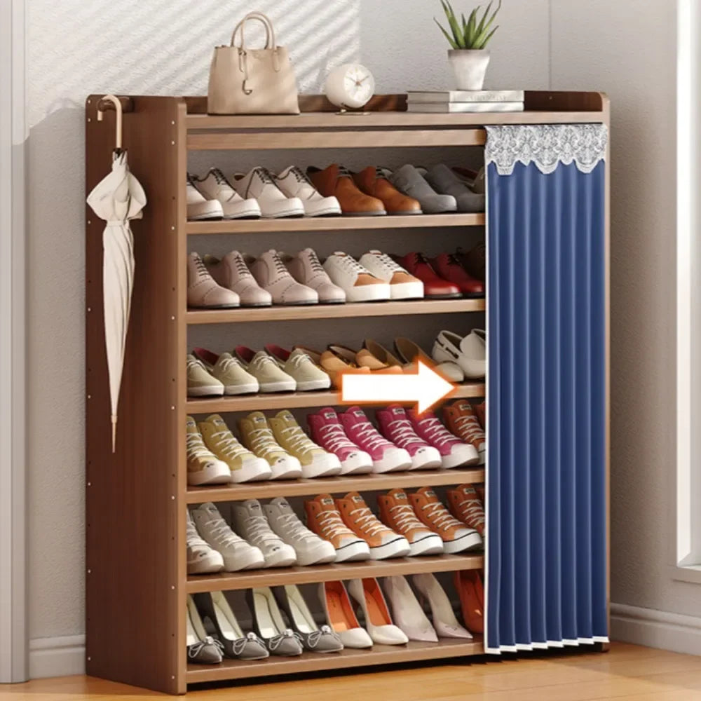 Dust curtain shoe door organizer for storage - view 2