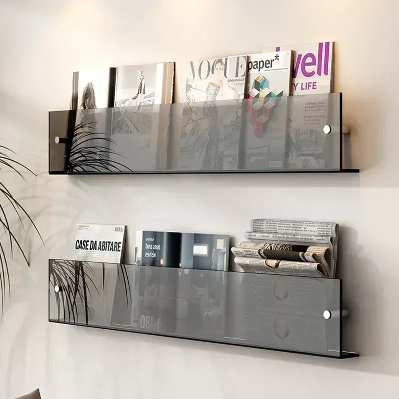Transparent acrylic wall holder for magazines and books - Gray 40cm