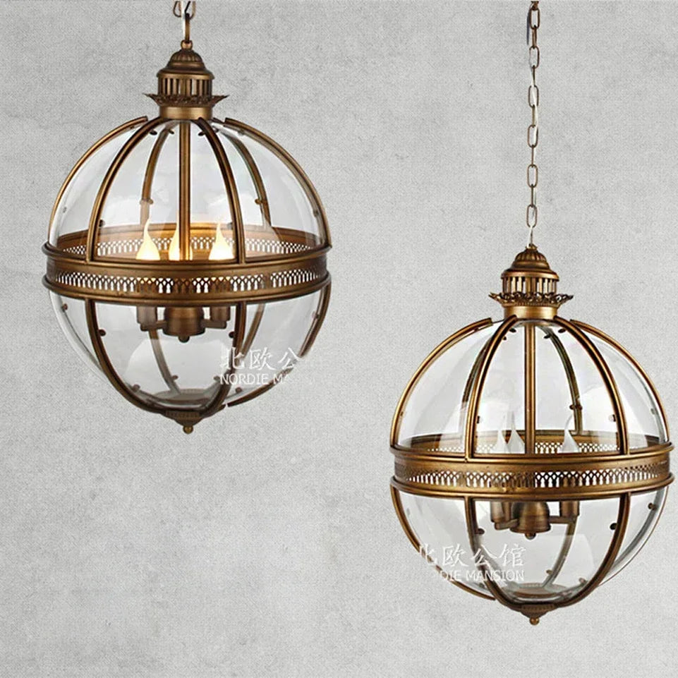 Retro spherical chandelier in iron and glossy glass - view 5