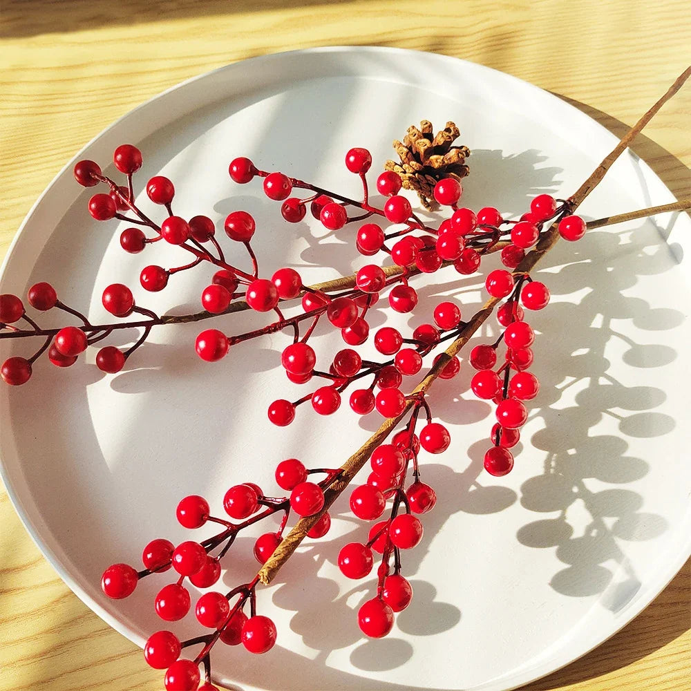 Artificial red fruit branch for Christmas decoration and harvest - view 5