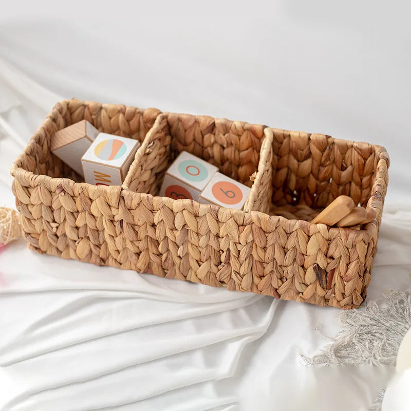 Hand woven storage basket three compartments in rattan - view 2