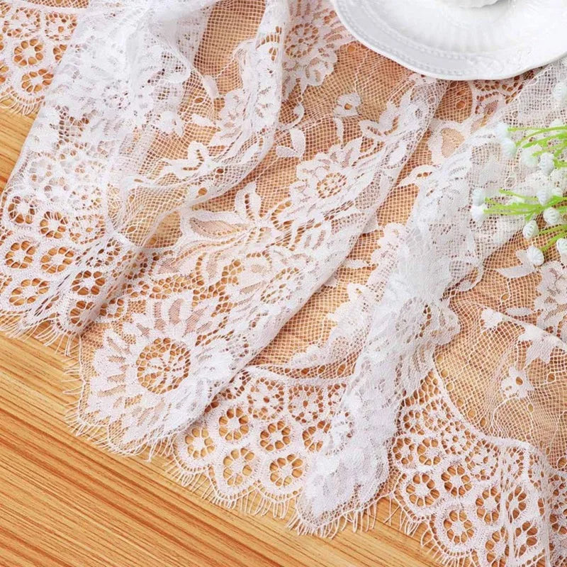 White Floral Lace Boho Table Runner, 36 x 300 cm, Design 1 - view 7