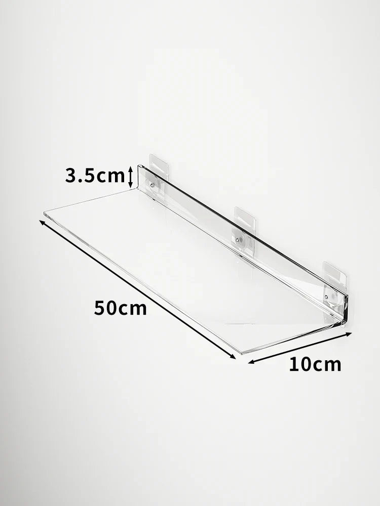Transparent acrylic floating wall shelf for organized storage - L 50x10cm