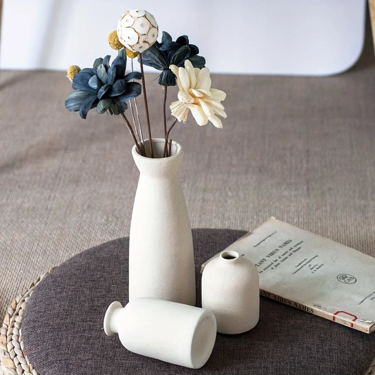 Set of 3 Ceramic Vase, Flower Vases For Rustic Home decor, Modern Farmhouse decor, Living Room decor,Shelf decor,Table decor - view 5