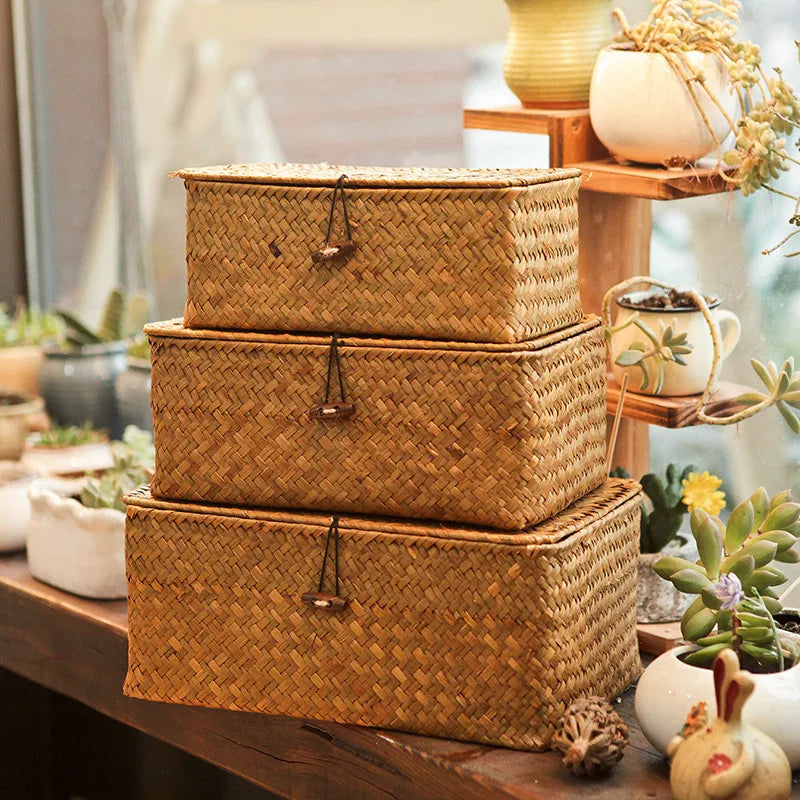 Woven rattan storage box for various items
