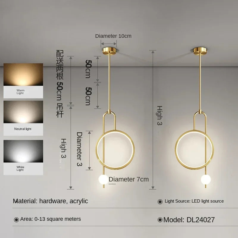 Modern pendant light with golden ring and Nordic minimalist lighting - Gold Pair / Warm Light