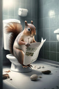 Playful Animals on the Toilet Humorous Wall Decoration Canvas - A4 21X30cm Unframed / 16