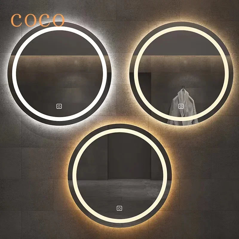 31-Inch Round Vanity Mirror with 360-Degree Touch Control - 70cm / Trichromatic dimming / Wiring control