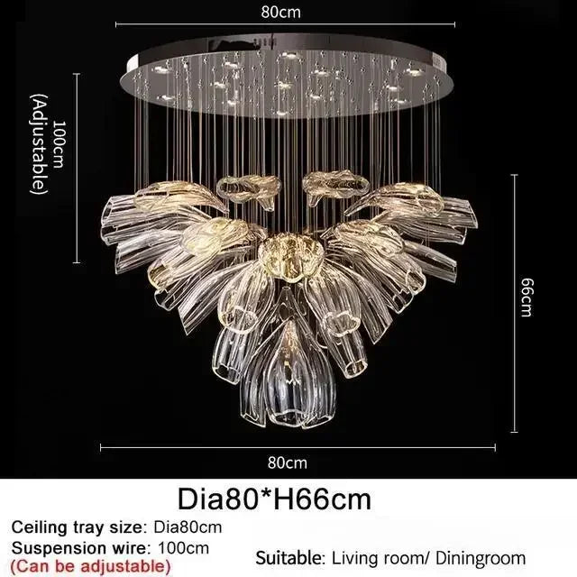 Art decorative glass pendant light for modern and elegant interior - Diameter 80 cm / Gold Chandelier / Neutral Light