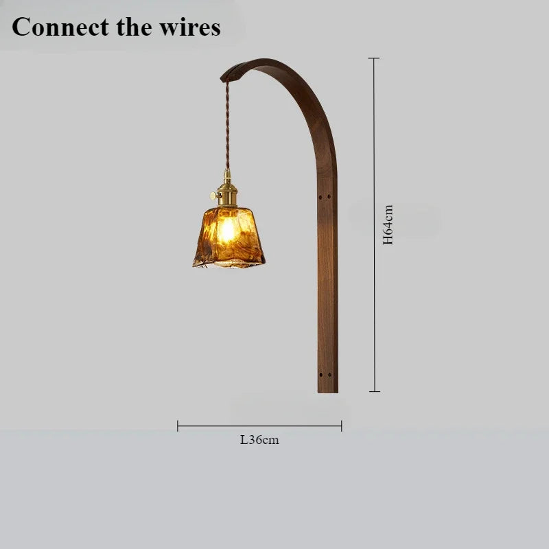 Modern walnut wood lamp with decorative led light - Connexion D / Cool Light 6500K