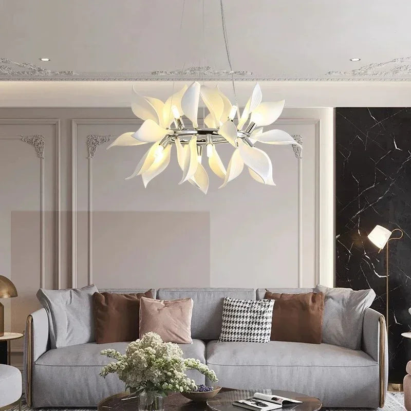 Modern ceramic chandelier with flower petals and led light - view 3