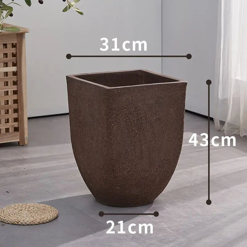 Square clay flower pot for outdoor garden with breathable plants - M