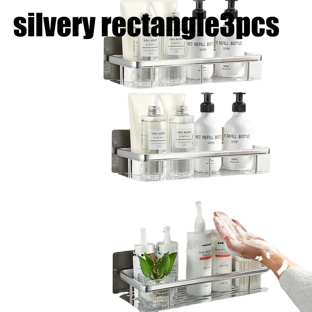 Wall corner shelf without piercing for shower and towels - Silver-B-3PCS