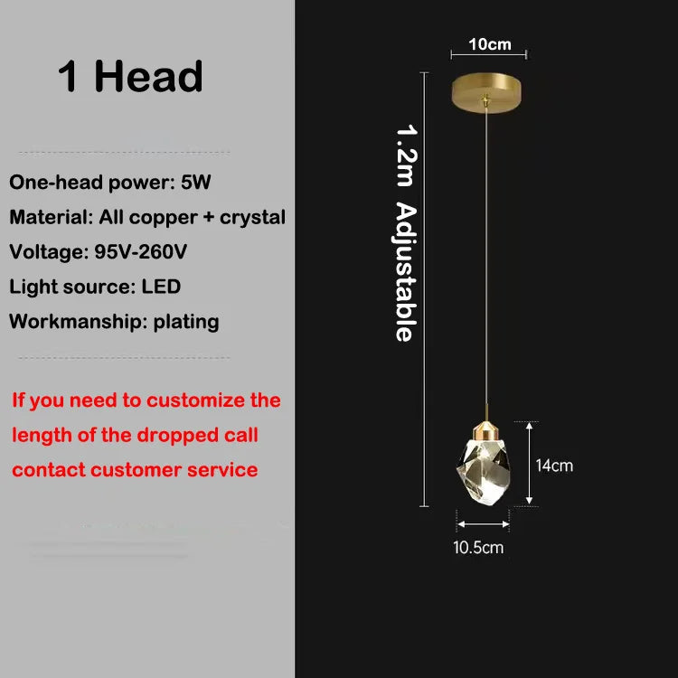 Led crystal chandelier design in modern and elegant copper - 1 Head / 3000K Warm White